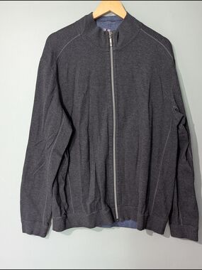 Tommy Bahama Men's Reversible Charcoal Full-Zip Sweater Jacket